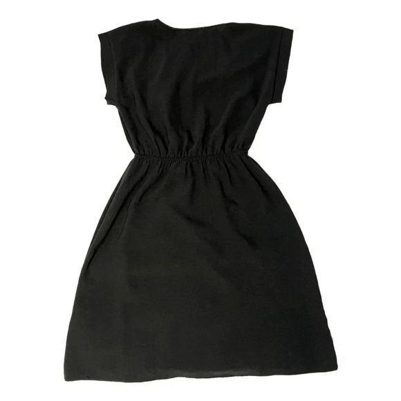 Monteau Los Angeles Button Front Short Sleeve Elastic Waist Black Dress - XS - Picture 2 of 5